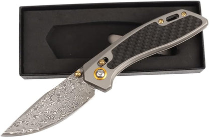 Carbon Fiber Steel Handle Damascus Pocket Knife