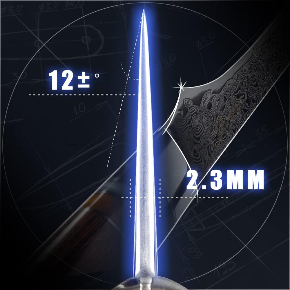 5.5" Boning Kitchen Knife Engraved Damascus Pakka Wood Handle