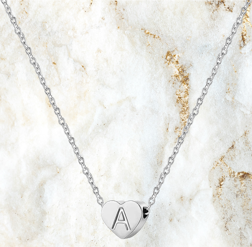 Custom White Gold Initial Heart Necklace | LN02
