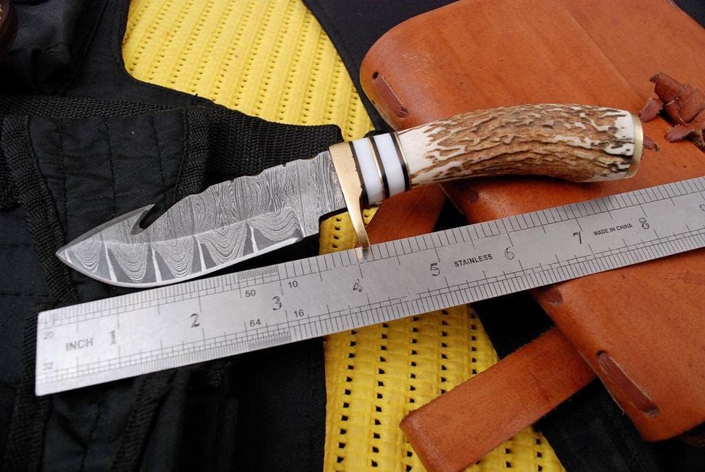 Deer Antler Handle 8.5" Damascus Hunting Knife