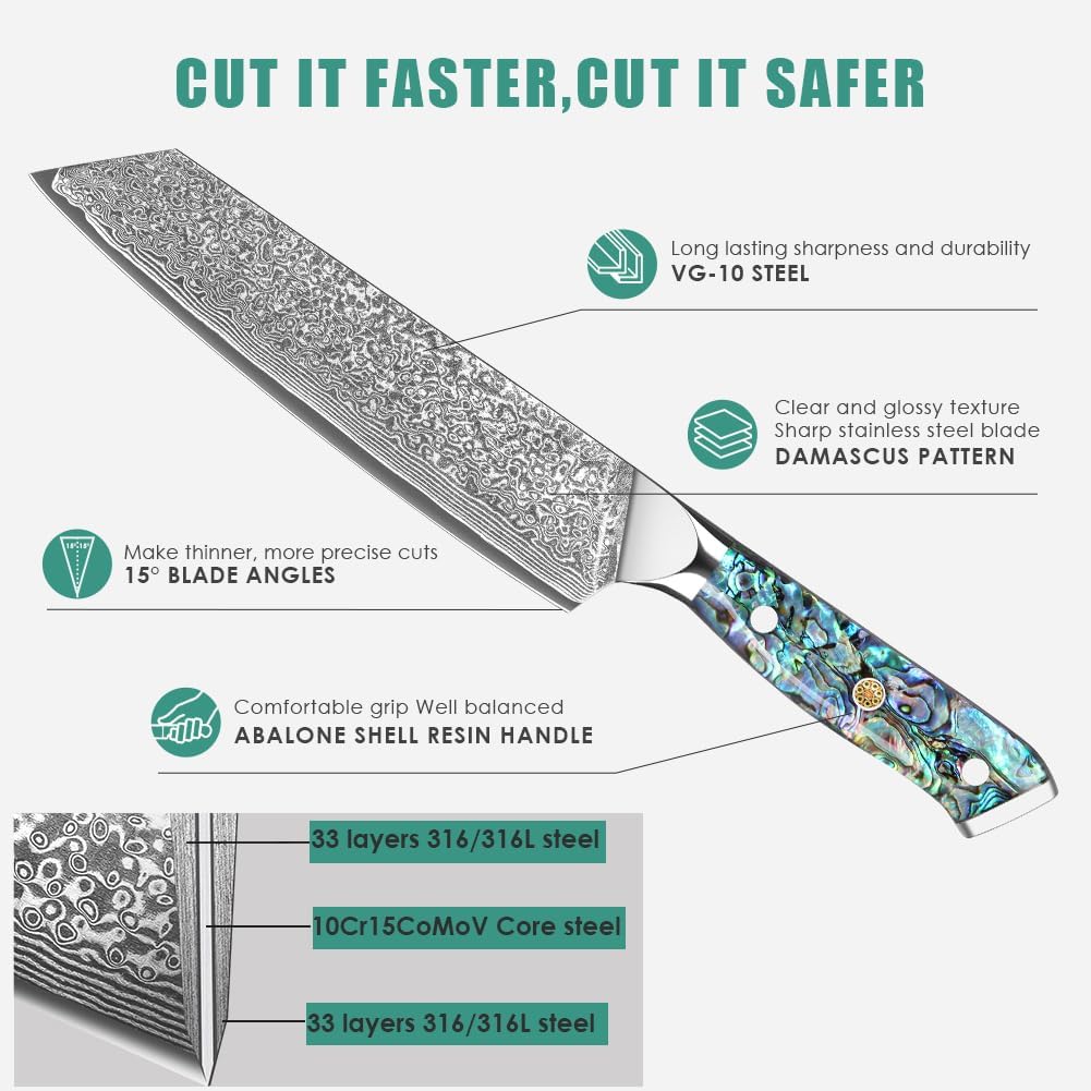 Engraved 8" Damascus Kiritsuke Kitchen Knife