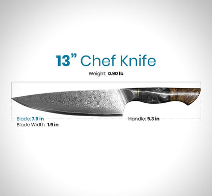 8" Damascus Kitchen Chef Knife Ergonomic Wood & Black Resin Handle
