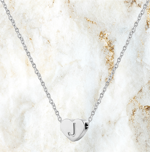 Custom White Gold Initial Heart Necklace | LN02