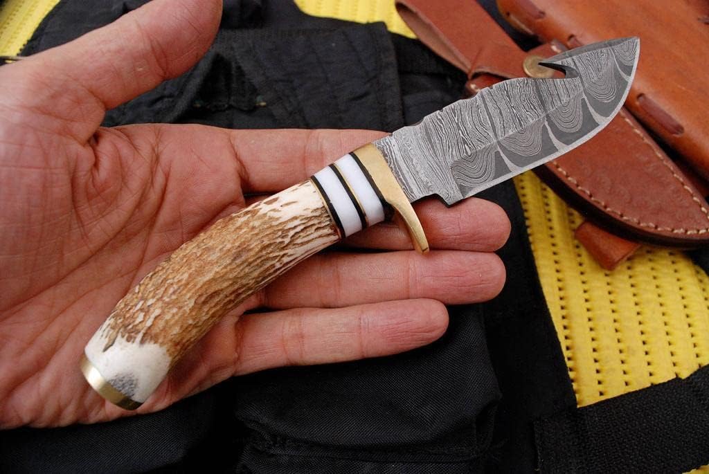 Deer Antler Handle 8.5" Damascus Hunting Knife
