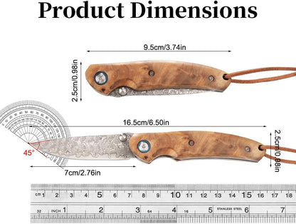 Personalized Damascus Pocket Knife – Burl Wood Handle