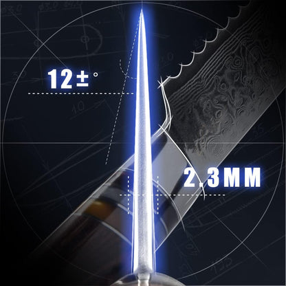 8" Serrated Bread Knife Engraved Damascus Pakka Wood Handle