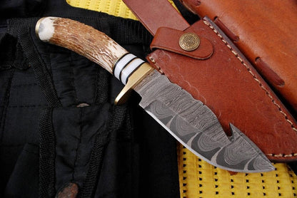 Deer Antler Handle 8.5" Damascus Hunting Knife