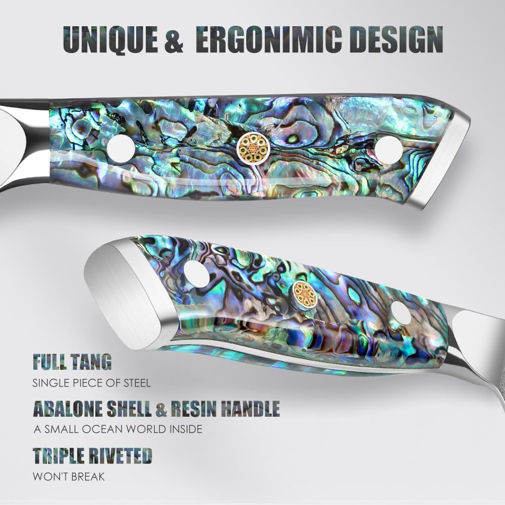 Engraved Damascus Knife Set Chef Kitchen Culinary Personalized Abalone Handle Knives