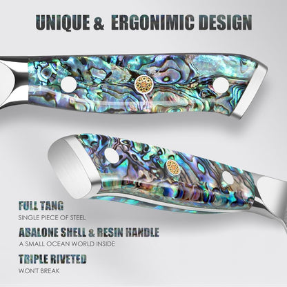 Engraved Damascus Knife Set Chef Kitchen Culinary Personalized Abalone Handle Knives