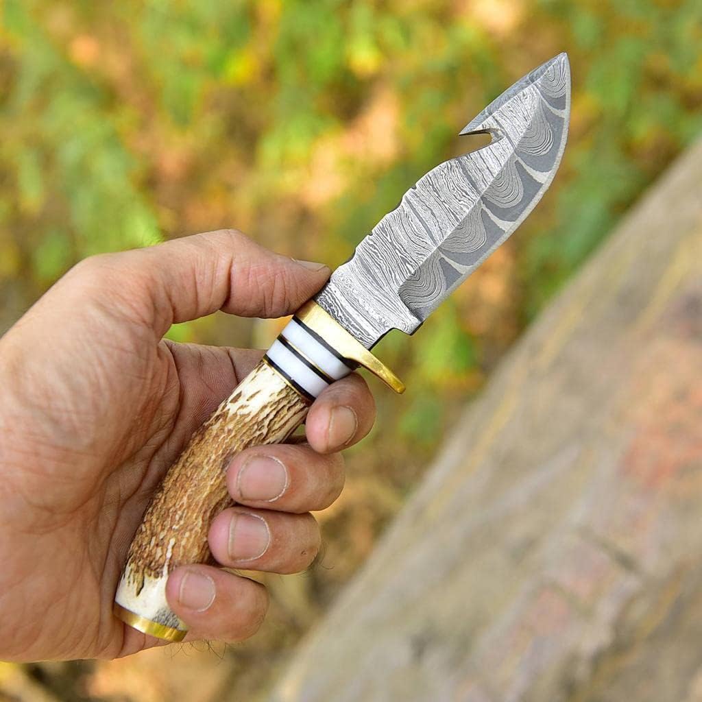 Deer Antler Handle 8.5" Damascus Hunting Knife