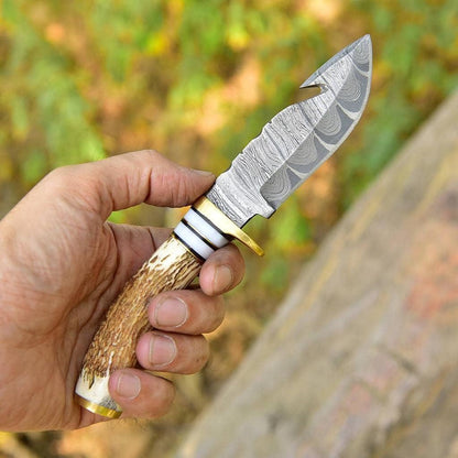 Deer Antler Handle 8.5" Damascus Hunting Knife