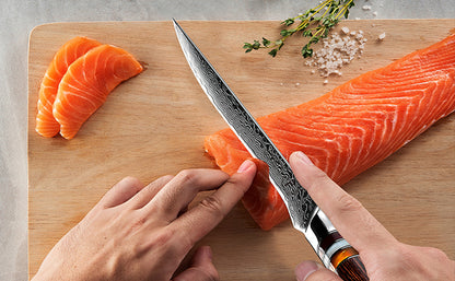 5.5" Boning Kitchen Knife Engraved Damascus Pakka Wood Handle