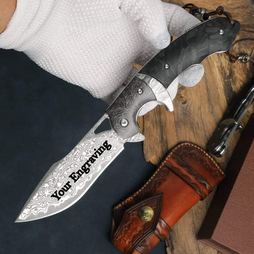 VG10 Damascus Pocket Folding Knife Carbon Fiber Handle NR34