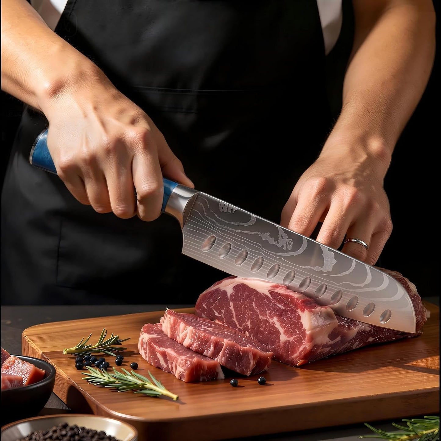 7 Inch Santoku Chef Knife with Blue Resin Handle