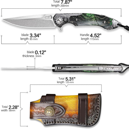 M390 Steel Pocket Knife Green Stable Wood Handle