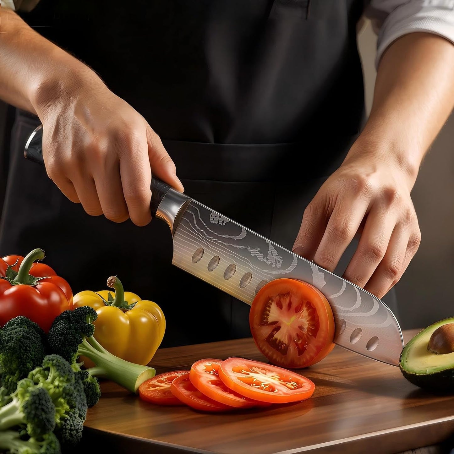 7 Inch Santoku Chef Knife with Black Resin Handle