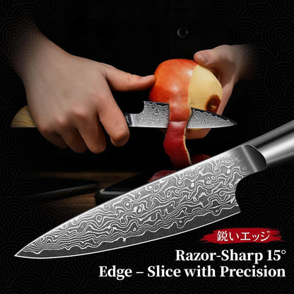 Engraved 3.7" Damascus Paring Knife Kitchen Olive Wood Handle