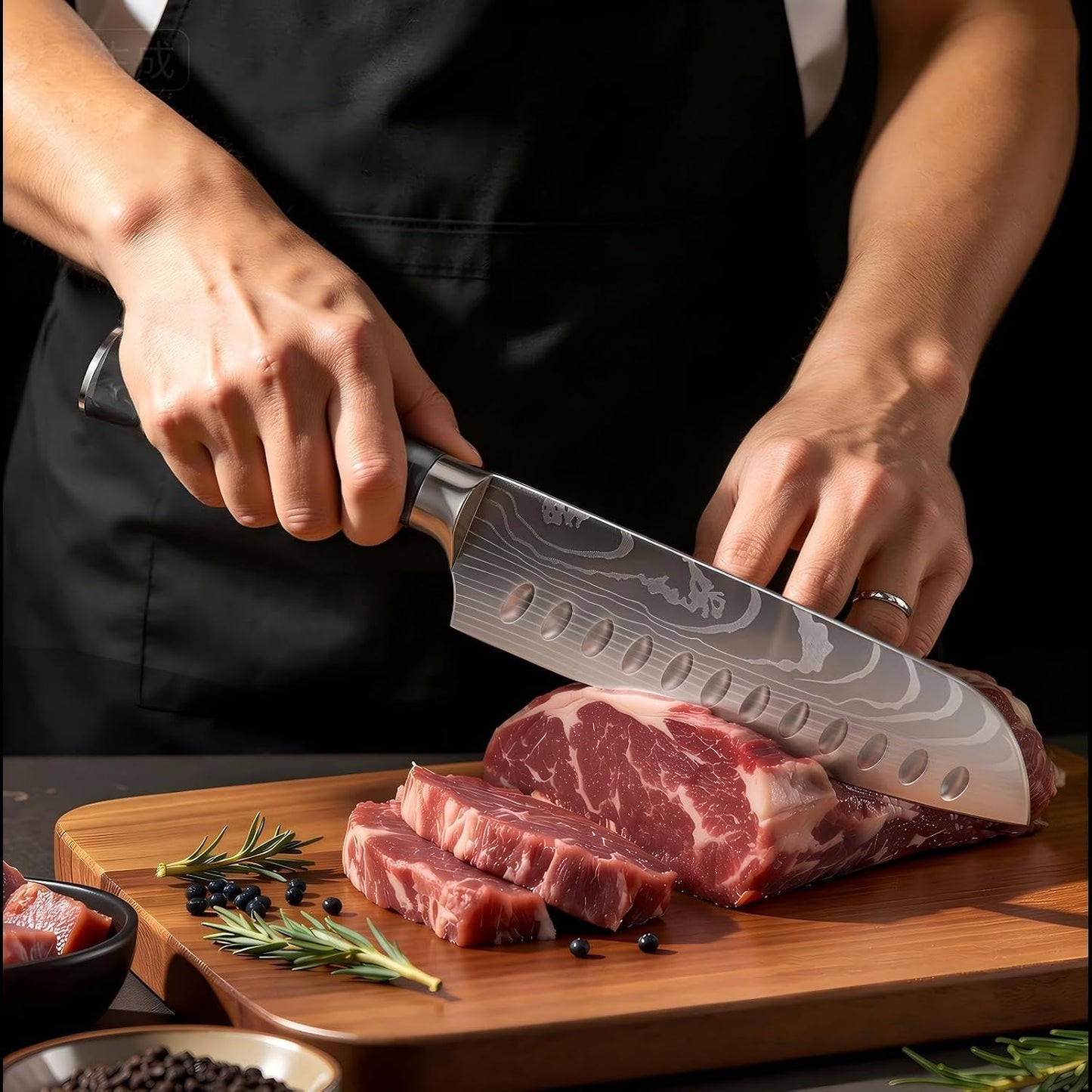 7 Inch Santoku Chef Knife with Black Resin Handle
