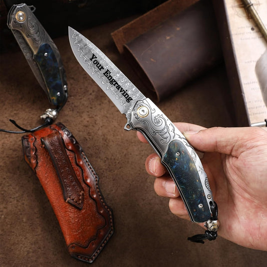 VG10 Damascus Pocket Knife Cured Stable Wood Handle