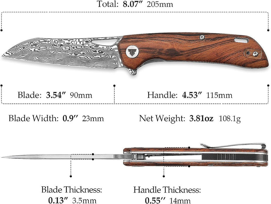 VG10 Damascus Pocket Knife IronWood Handle NR22