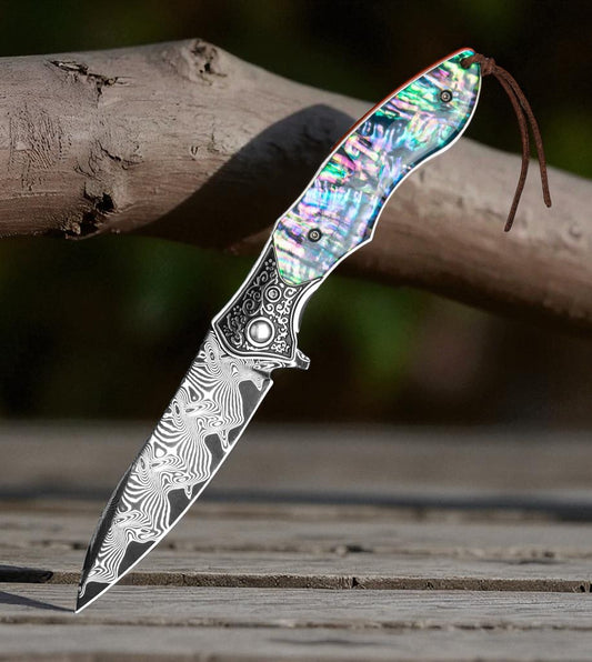 Abalone Damascus 8.27" Pocket Knife