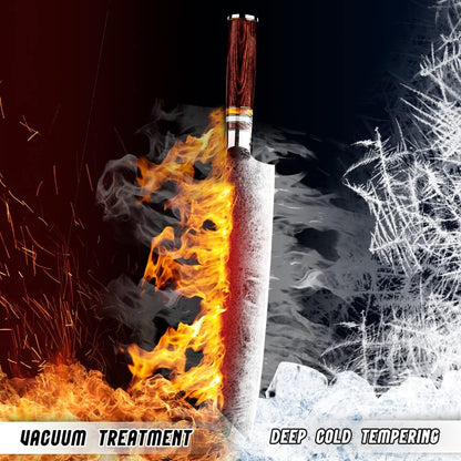 9.5" Engraved Kiritsuke Kitchen Knife Damascus Pakka Wood Handle