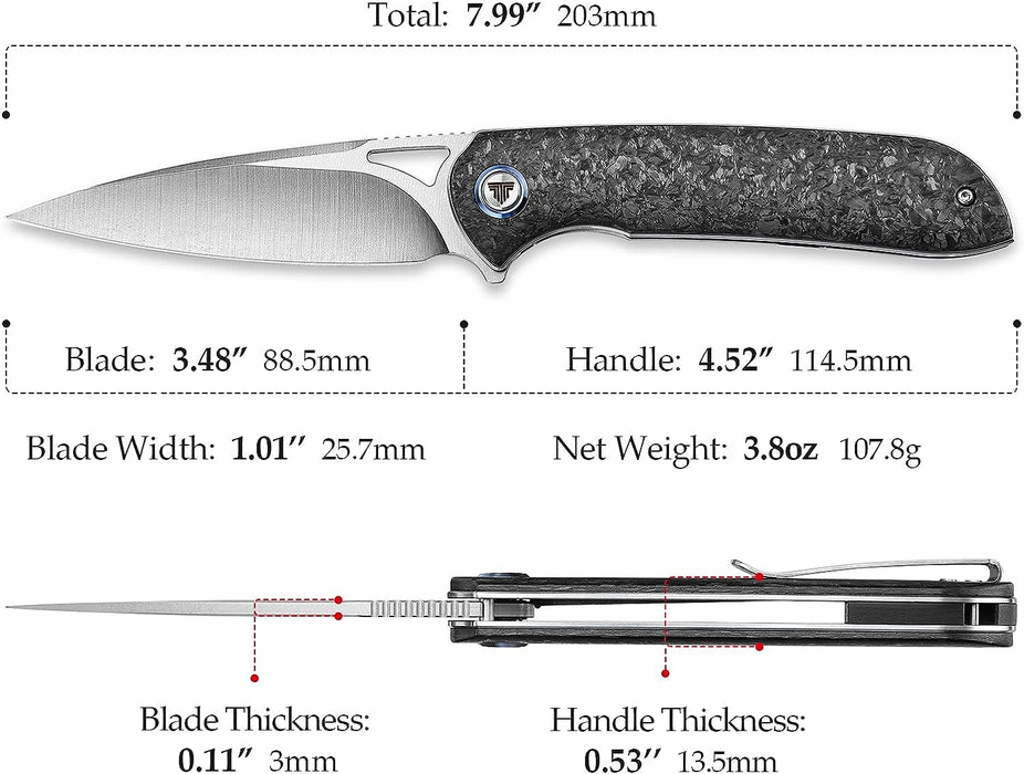 10CR15COMOV Steel Pocket Knife Carbon Fiber Handle NR21