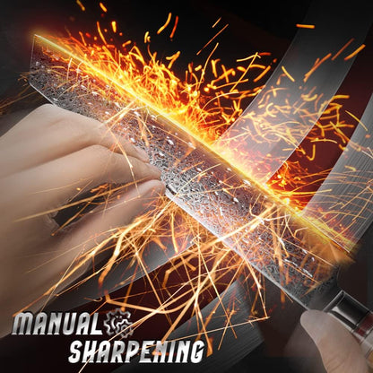 9.5" Engraved Kiritsuke Kitchen Knife Damascus Pakka Wood Handle