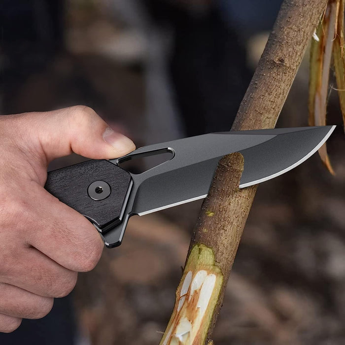 Black D2 Stainless Steel Folding Knife Rose Wood Handle RL03 - North Rustic