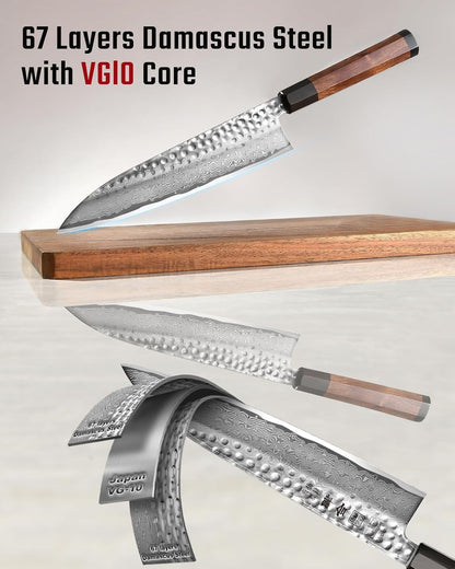 8.27 Inch Damascus Chef Kitchen Knife 13.4 Inch Ebony & Rosewood Handle