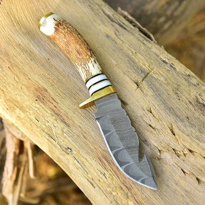 Deer Antler Handle 8.5" Damascus Hunting Knife