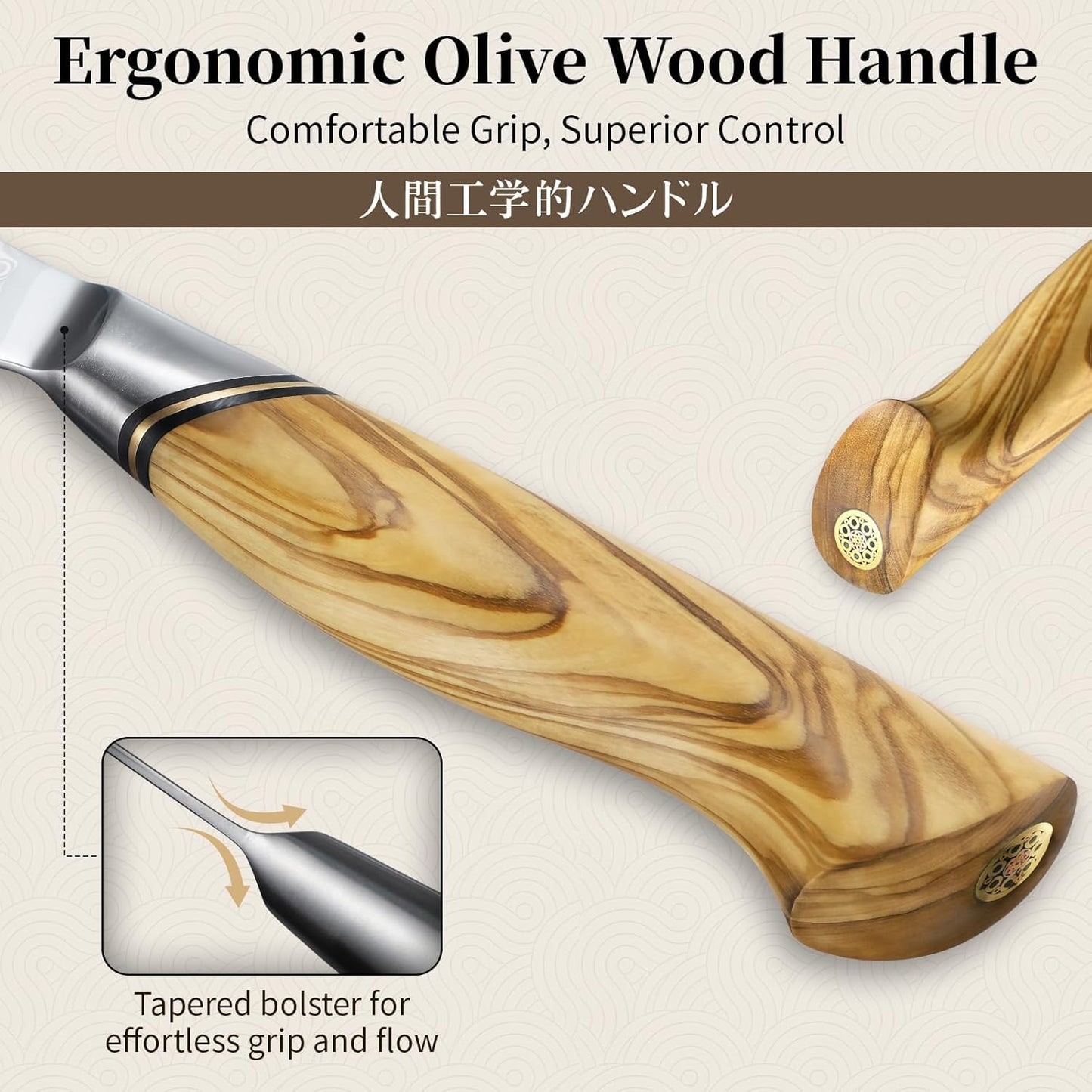 Engraved Damascus Chef Knife Set Kitchen Olive Wood Handle