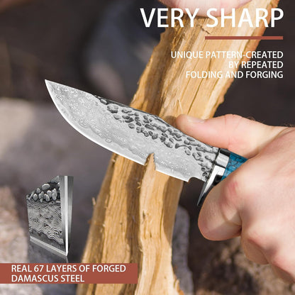 Deer Antler with Turquoise Handle 8" Damascus Hunting Knife