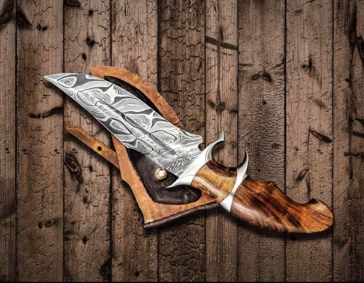 Rosewood Handle 12" Damascus Hunting Knife