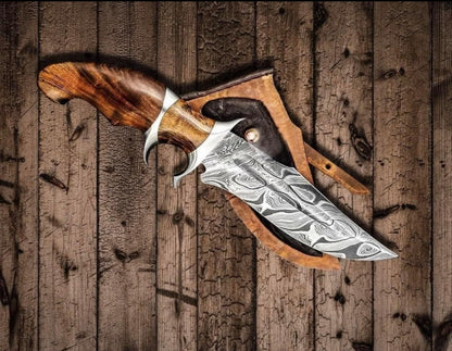Rosewood Handle 12" Damascus Hunting Knife
