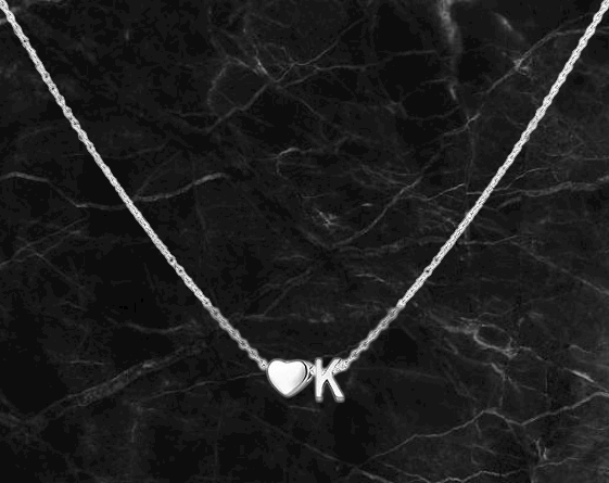 Custom White Gold Initial and Heart Necklace | LN03