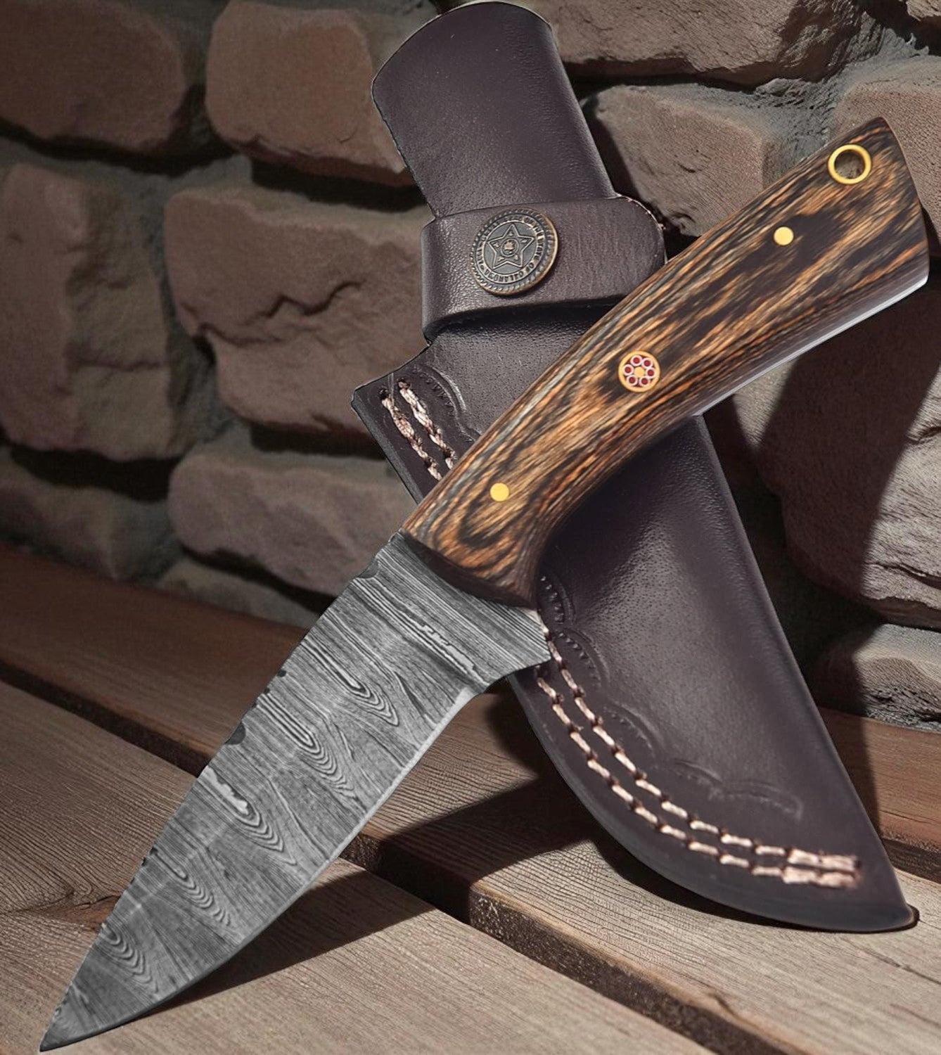 Pakka Wood Handle 7.5" Damascus Hunting Knife