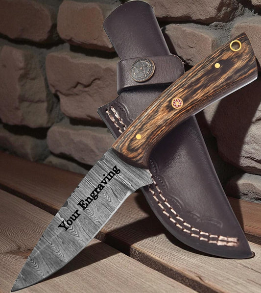 Pakka Wood Handle 7.5" Damascus Hunting Knife