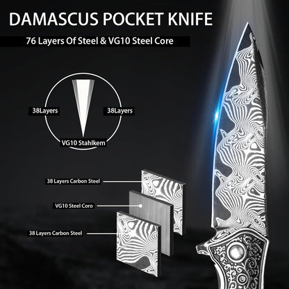 Abalone Damascus 8.27" Pocket Knife