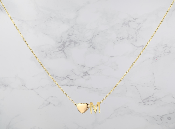 Custom Gold Initial and Heart Necklace | LN04
