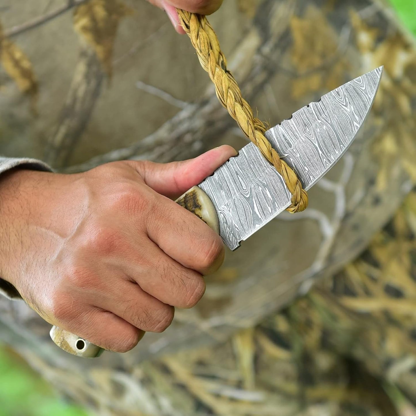 Ram Horn Handle 9.25" Damascus Hunting Knife