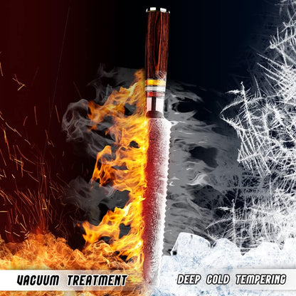 8" Serrated Bread Knife Engraved Damascus Pakka Wood Handle