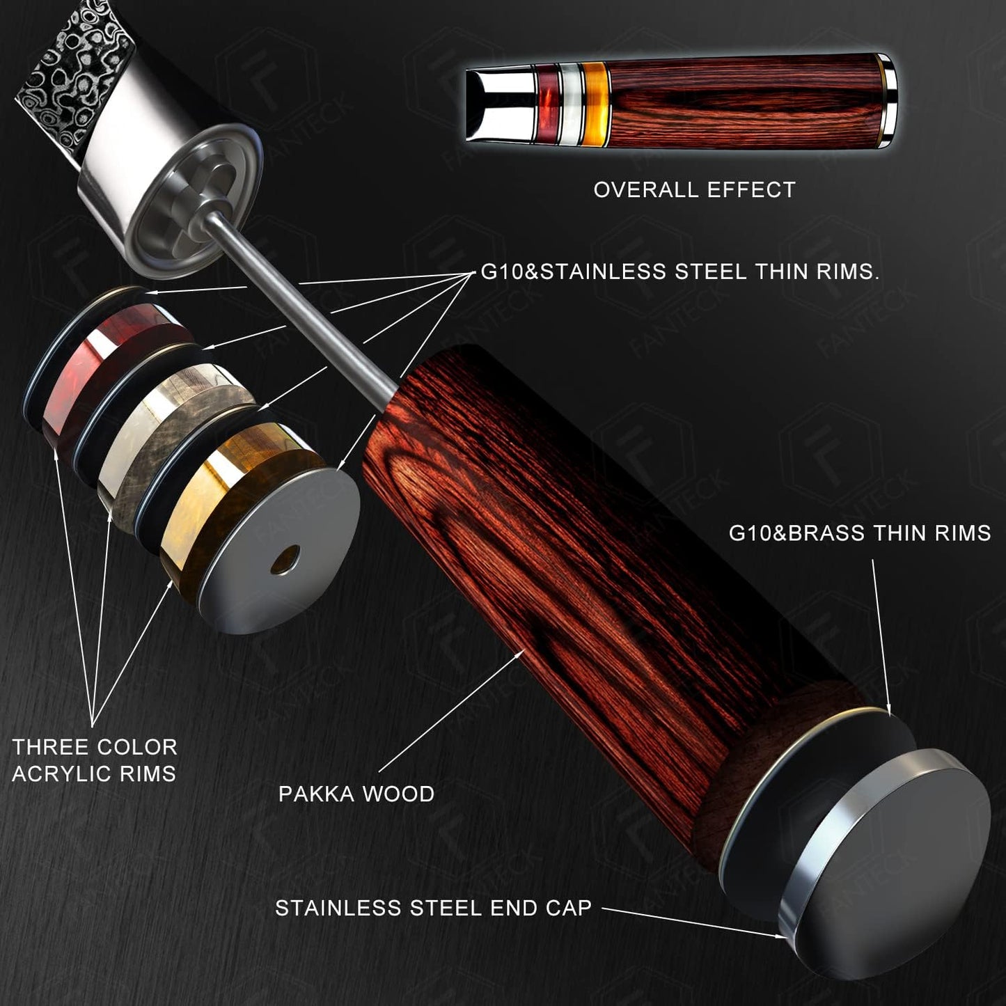 7" Santoku Kitchen Knife Engraved Damascus Pakka Wood Handle