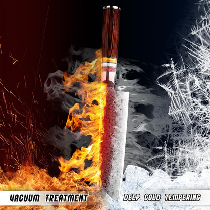 7" Santoku Kitchen Knife Engraved Damascus Pakka Wood Handle