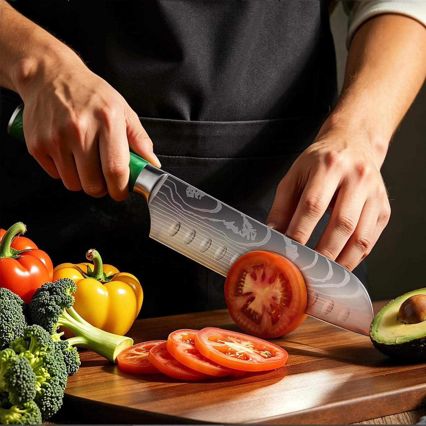 7 Inch Santoku Chef Knife with Green Resin Handle