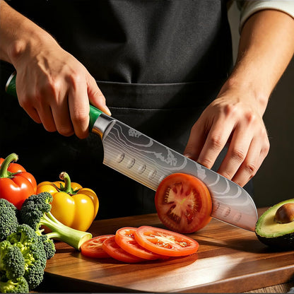 7 Inch Santoku Chef Knife with Green Resin Handle