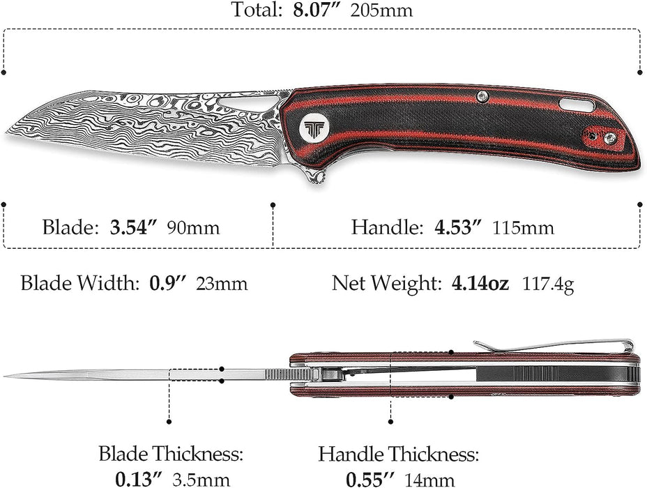 VG10 Damascus Pocket Knife Black Red Micarta Handle NR24