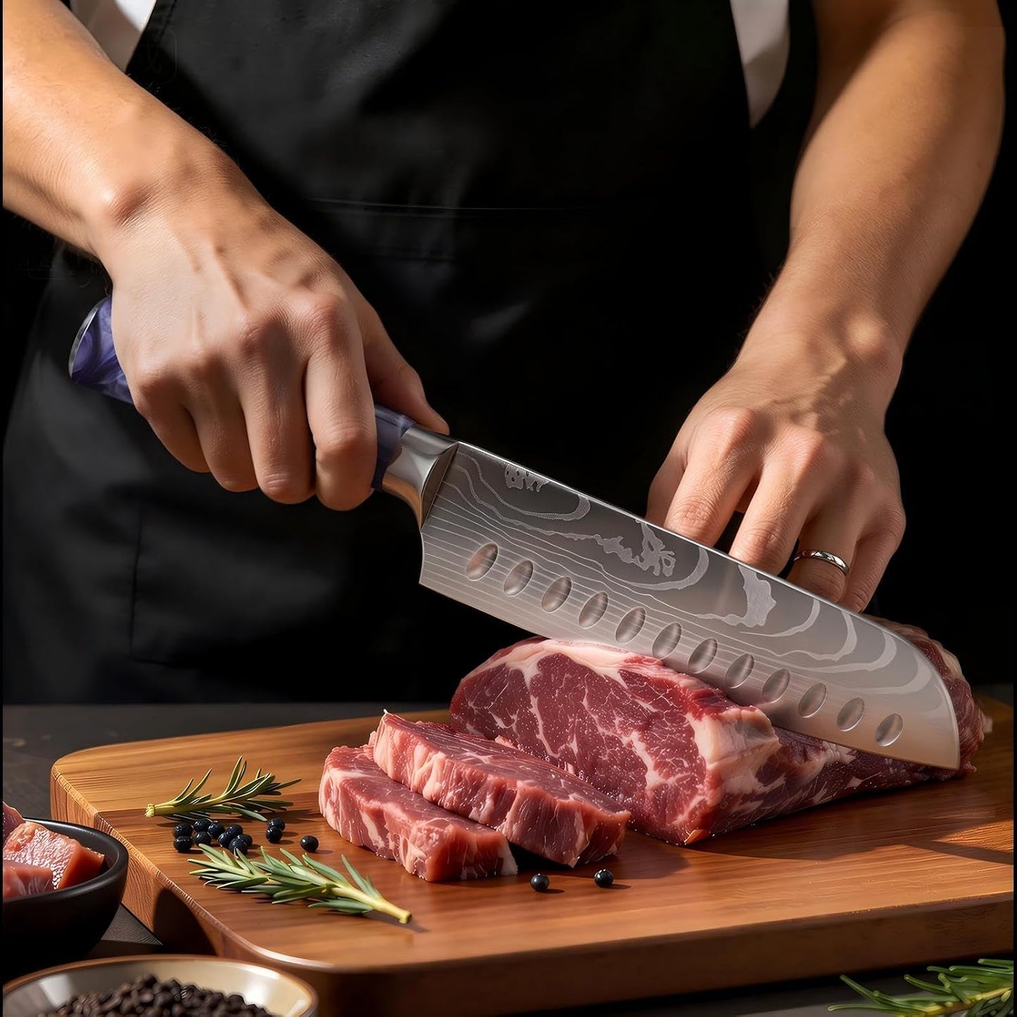 7 Inch Santoku Chef Knife with Purple Resin Handle