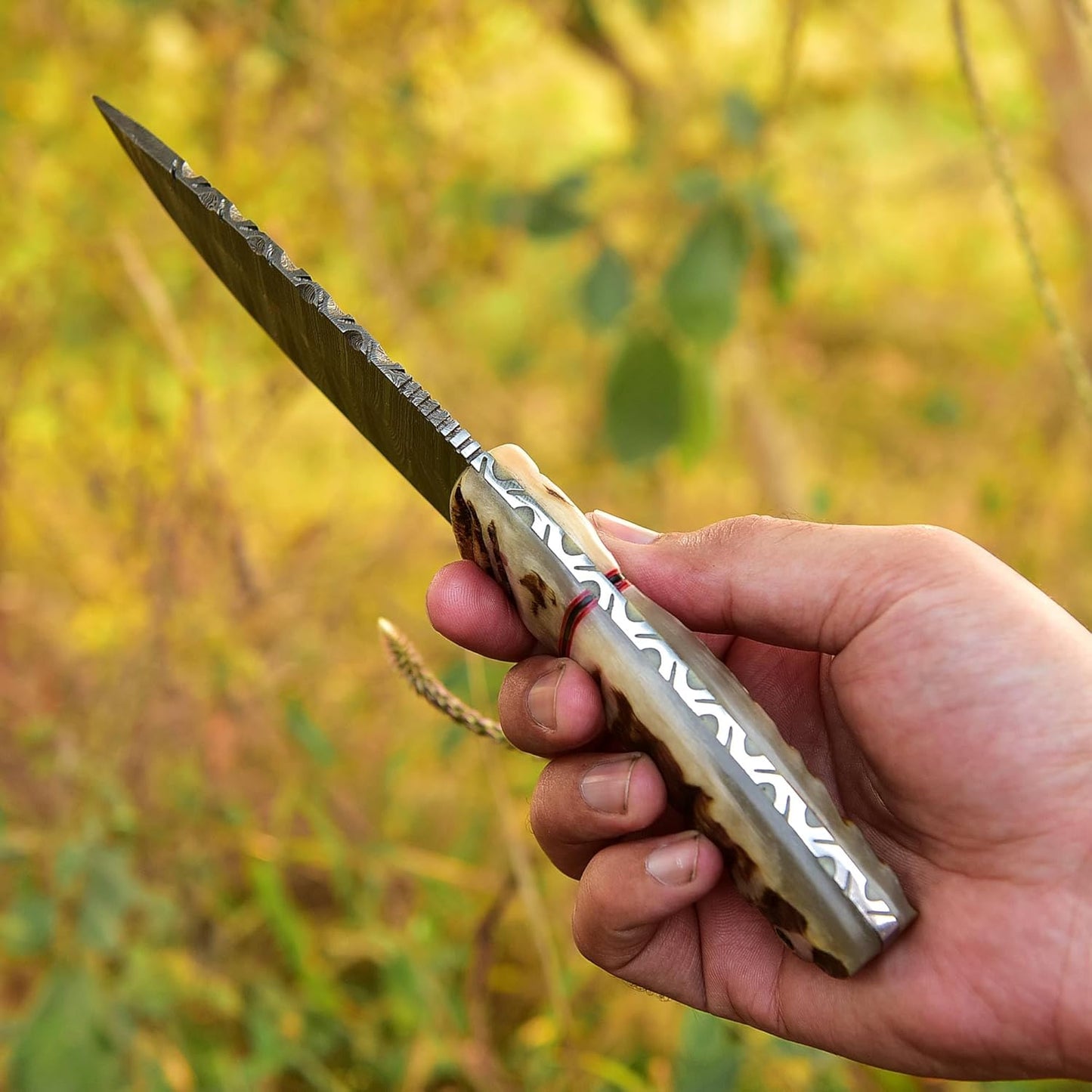 Ram Horn Handle 9.25" Damascus Hunting Knife
