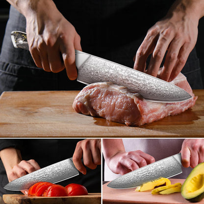 Engraved 8" Damascus Chef Knife Kitchen Gold Flake Resin Handle